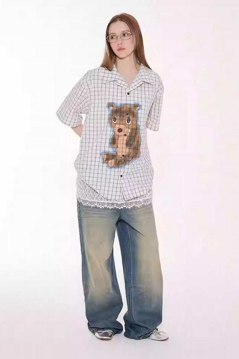 Sad Bear Plaid Spray Shirt - Empty Reference