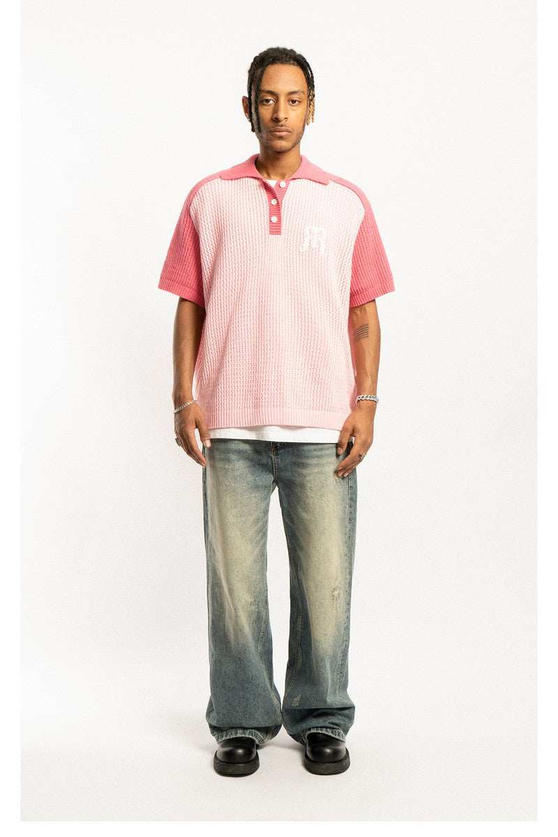 Pink Raglan Knit Polo Shirt - Empty Reference