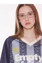 Lace Stripe Mesh V-Neck Tee