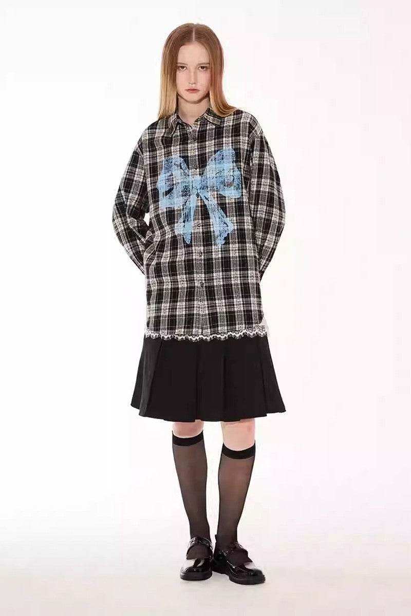 Bow Plaid Long Sleeve Shirt - Empty Reference