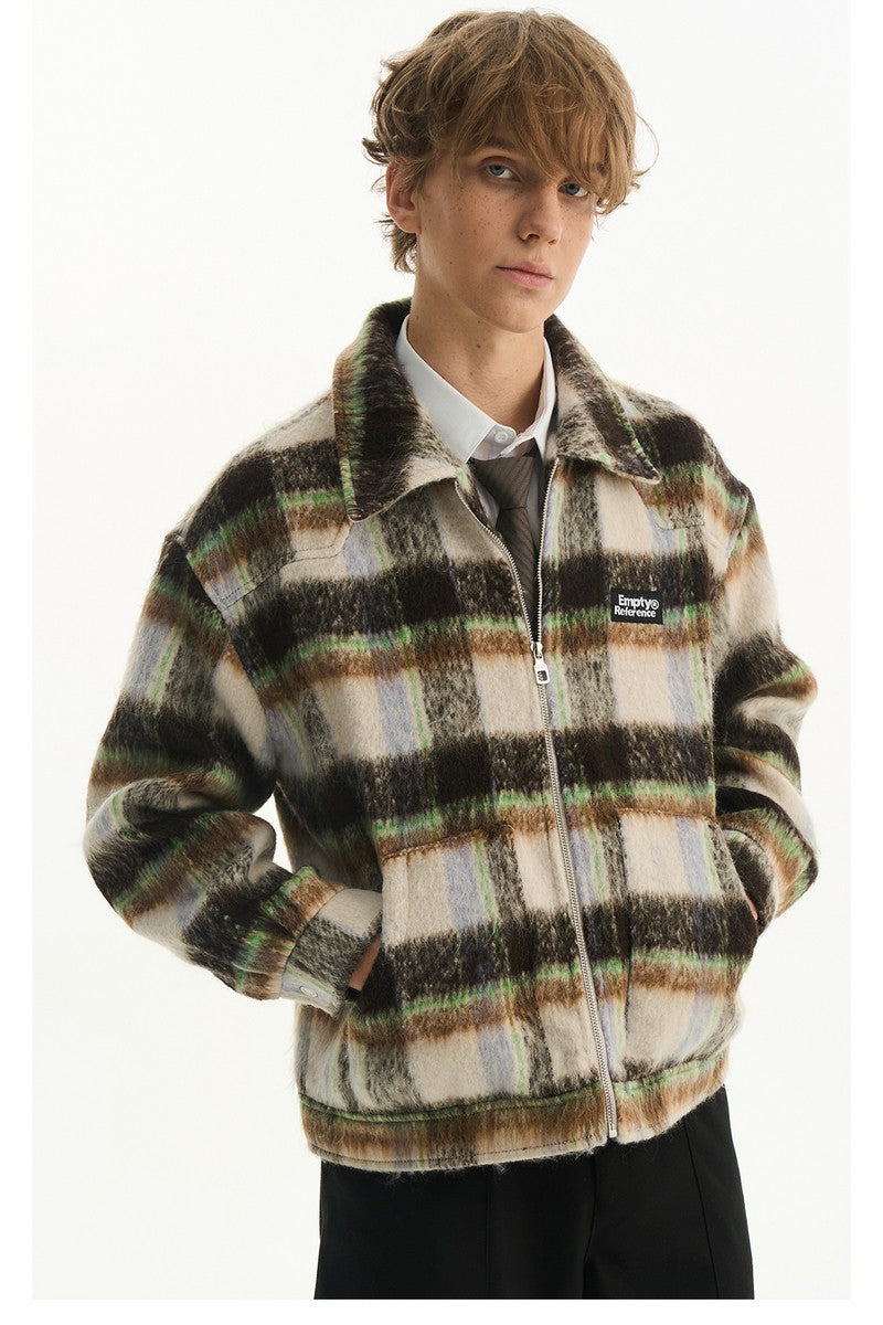 Fleece Plaid Collar Jacket