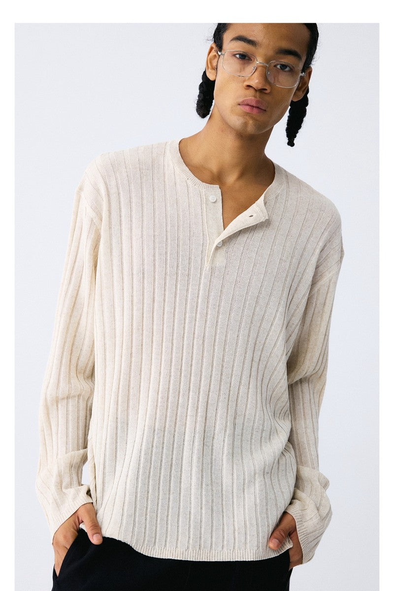 Linen Lyocell Stripe Henley Sweater