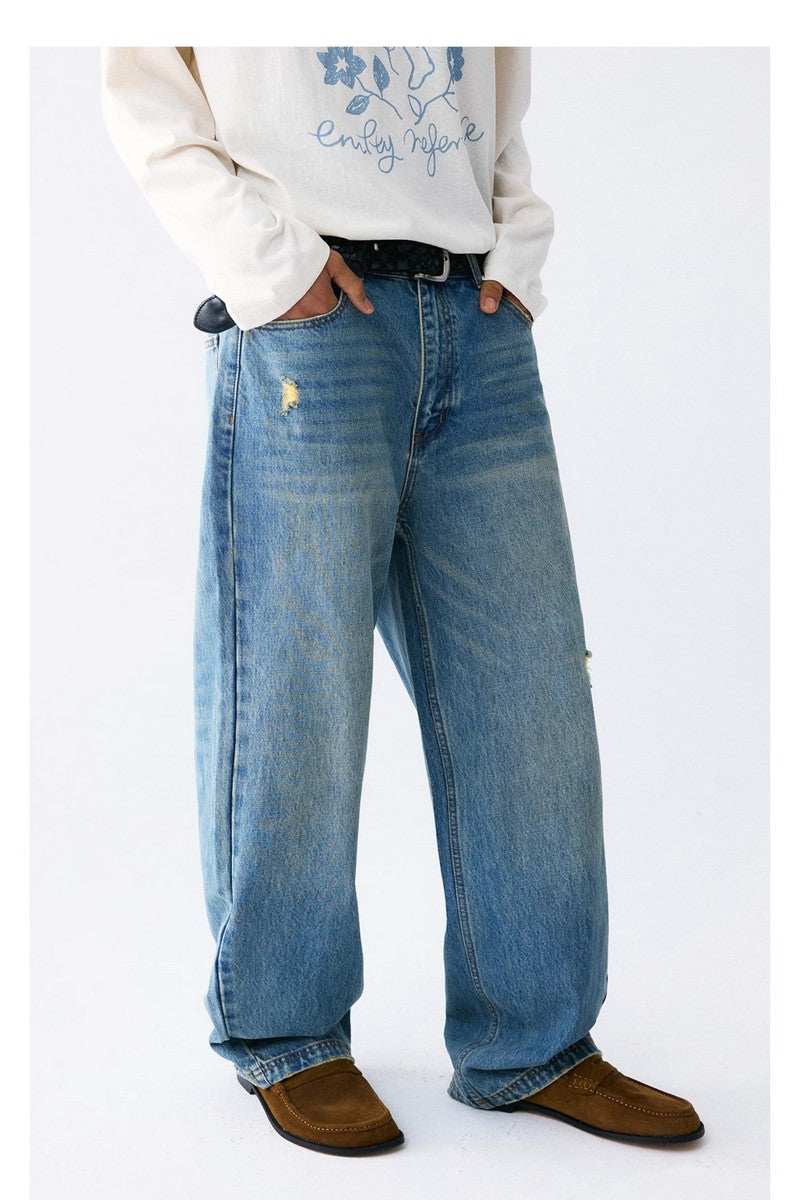 Heavyweight Washed Distressed Jeans - Empty Reference