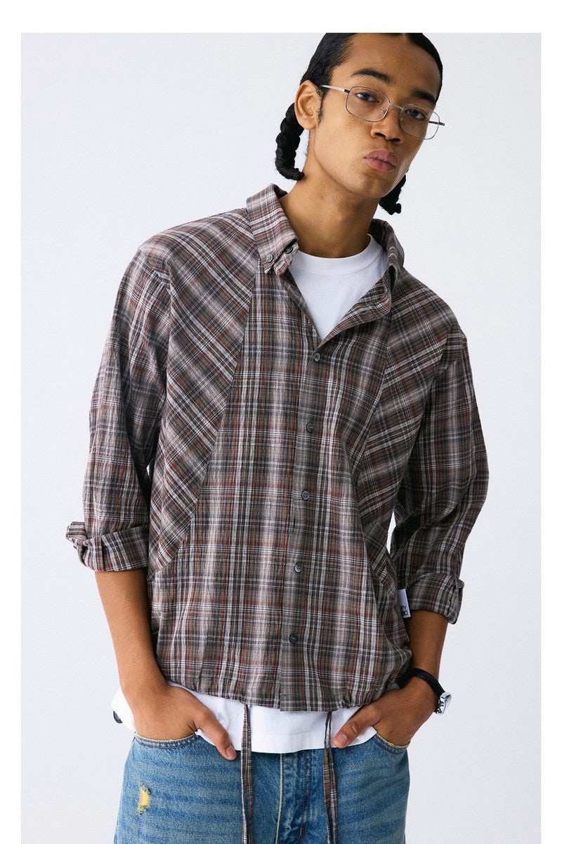 Wrinkled Plaid Drawstring Shirt - Empty Reference