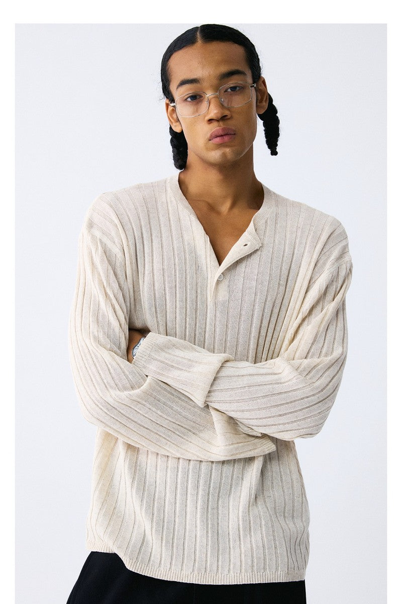 Linen Lyocell Stripe Henley Sweater