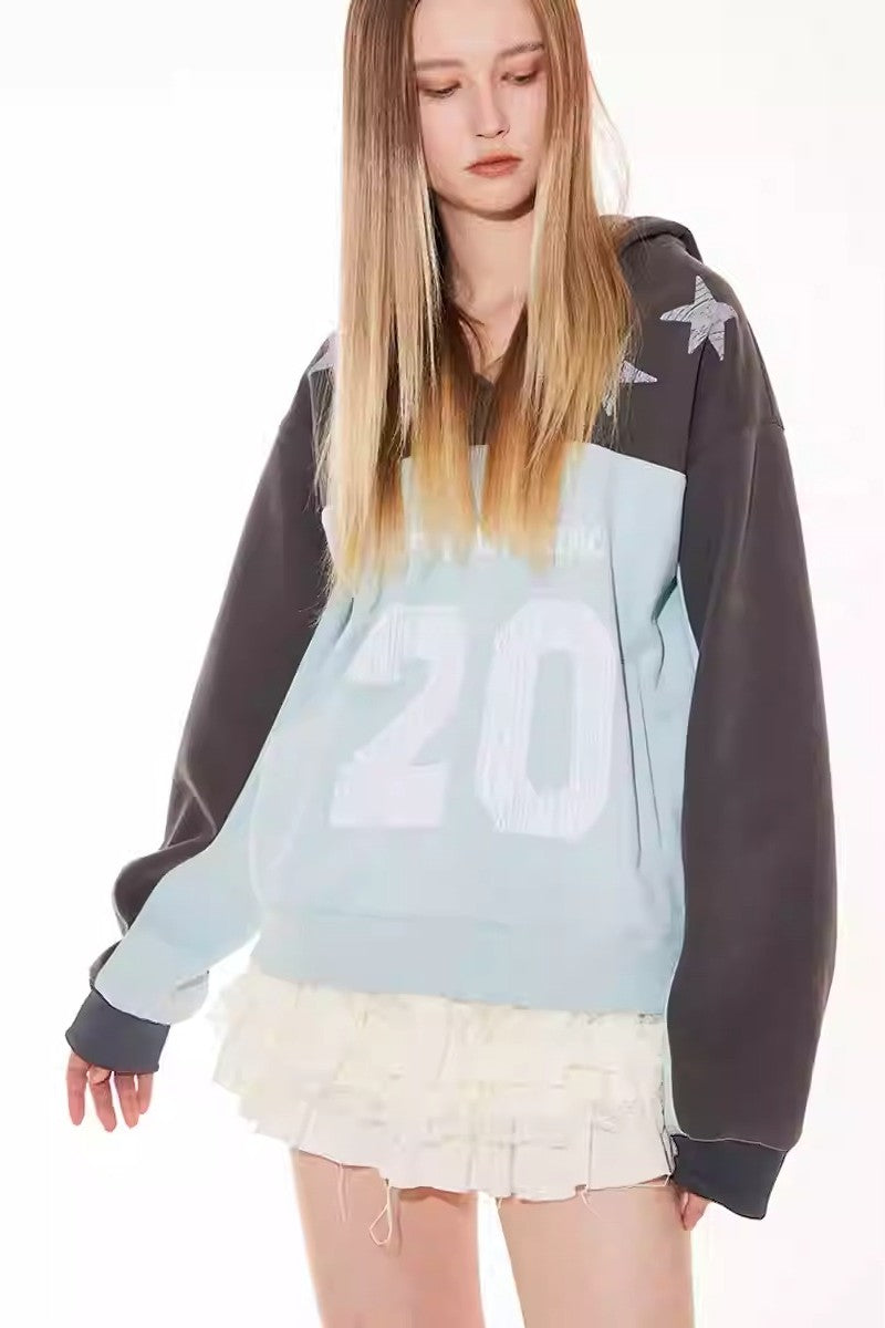 Star Letter Patchwork Hoodie