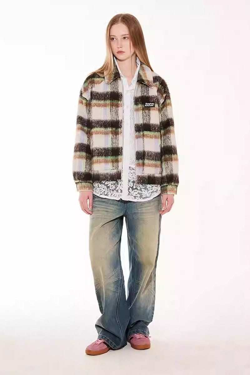 Fleece Plaid Collar Jacket - Empty Reference