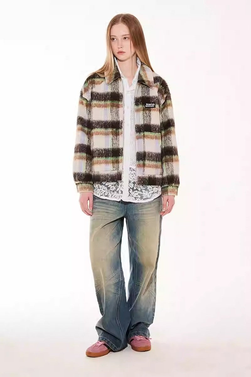 Fleece Plaid Collar Jacket