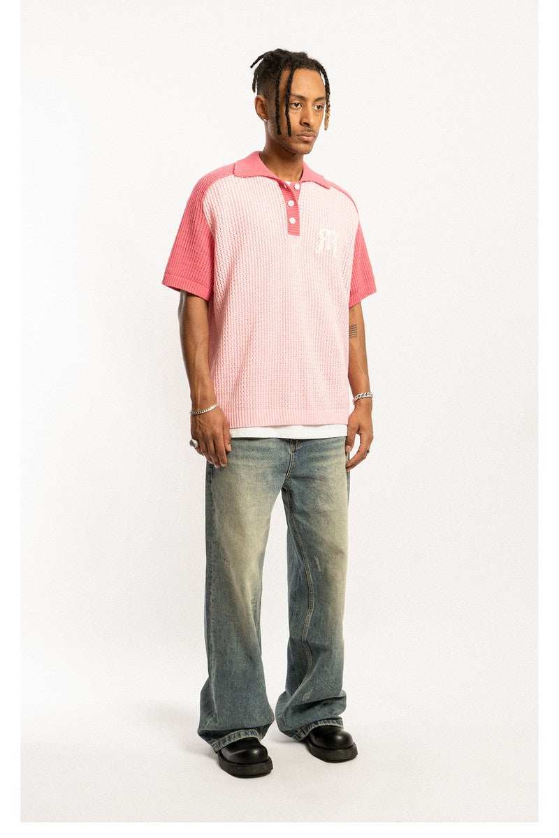 Pink Raglan Knit Polo Shirt - Empty Reference