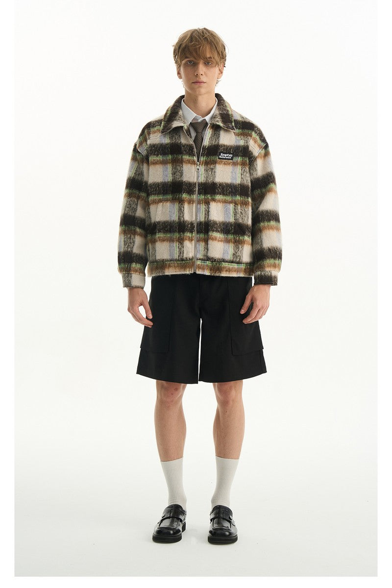 Fleece Plaid Collar Jacket