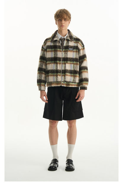 Fleece Plaid Collar Jacket