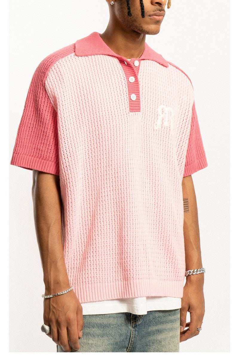 Pink Raglan Knit Polo Shirt - Empty Reference
