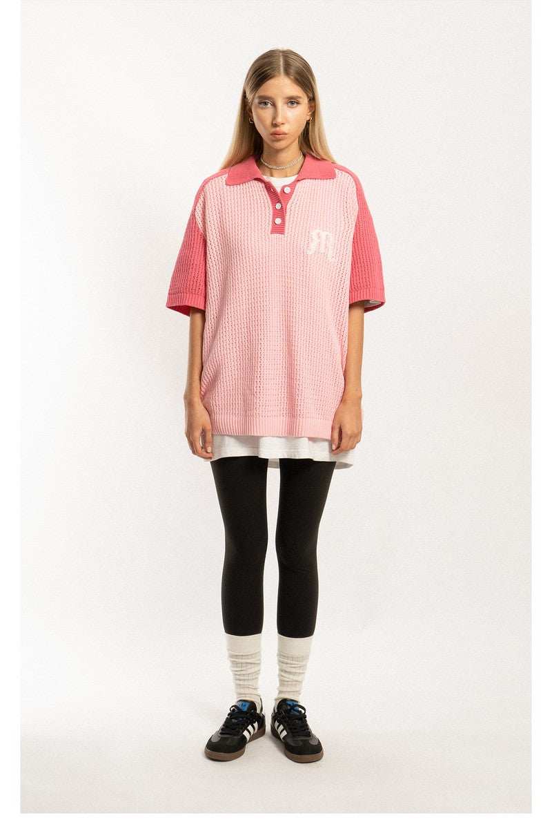 Pink Raglan Knit Polo Shirt - Empty Reference