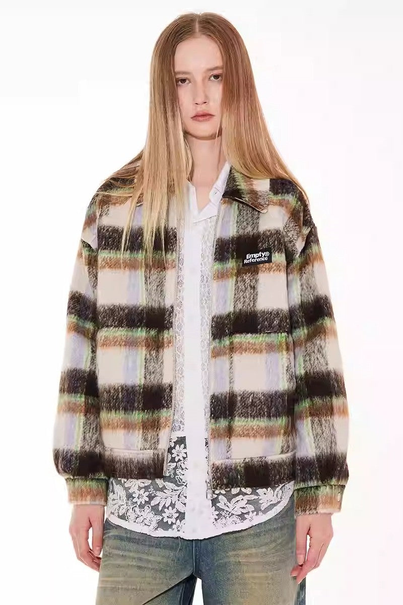 Fleece Plaid Collar Jacket