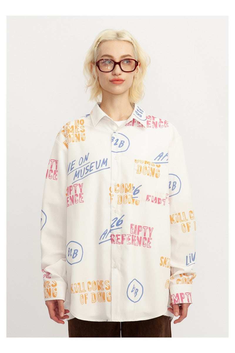 Slogan Print Long Sleeve Shirt - Empty Reference