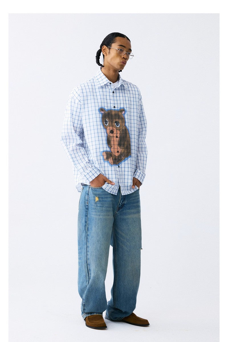 Sad Bear Plaid Cuban Shirt
