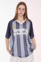 Lace Stripe Mesh V-Neck Tee