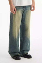 Washed Whisker Pleated Relaxed Jeans - Empty Reference
