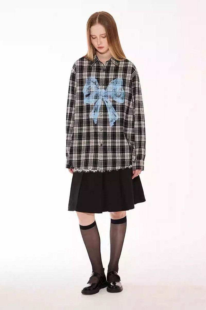 Bow Plaid Long Sleeve Shirt - Empty Reference