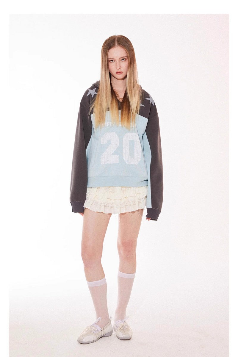 Star Letter Patchwork Hoodie