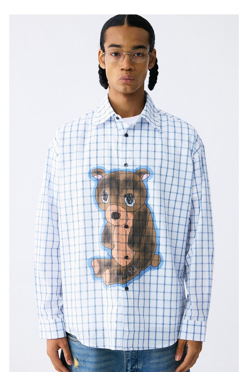 Sad Bear Plaid Cuban Shirt