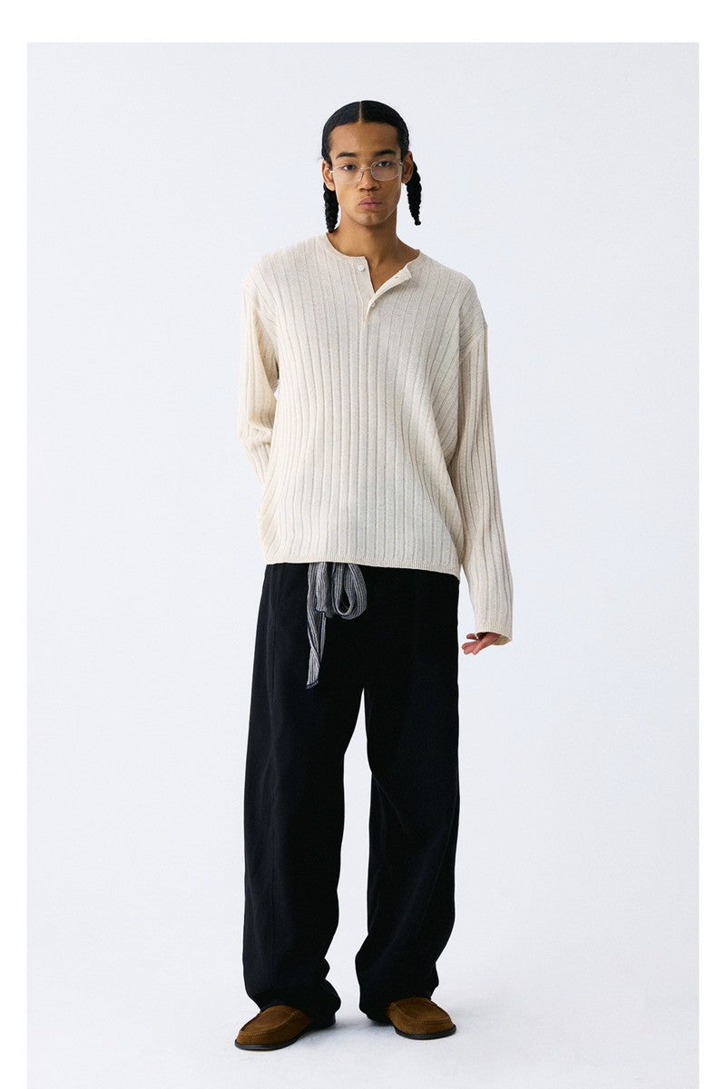 Linen Lyocell Stripe Henley Sweater