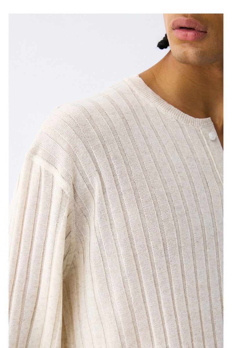 Linen Lyocell Stripe Henley Sweater