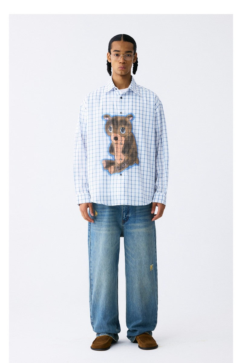 Sad Bear Plaid Cuban Shirt