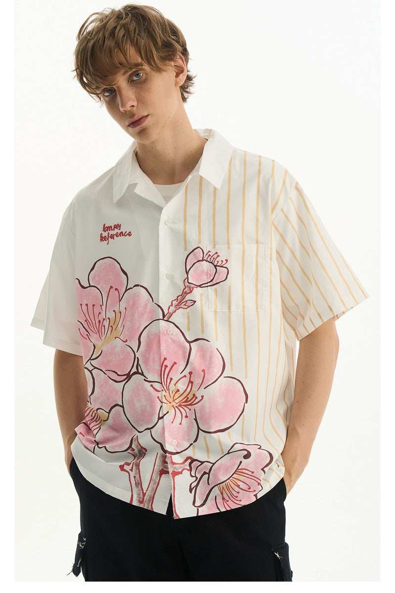 Striped Floral Casual Shirt - Empty Reference