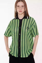 Striped Mesh Knit Vacation Shirt