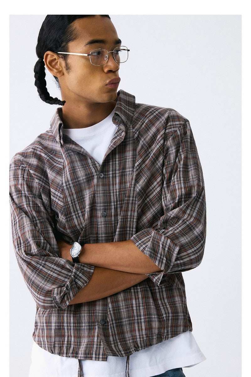 Wrinkled Plaid Drawstring Shirt - Empty Reference