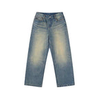 Washed Whisker Pleated Relaxed Jeans - Empty Reference