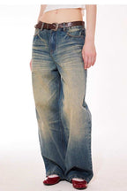 Washed Whisker Pleated Relaxed Jeans - Empty Reference