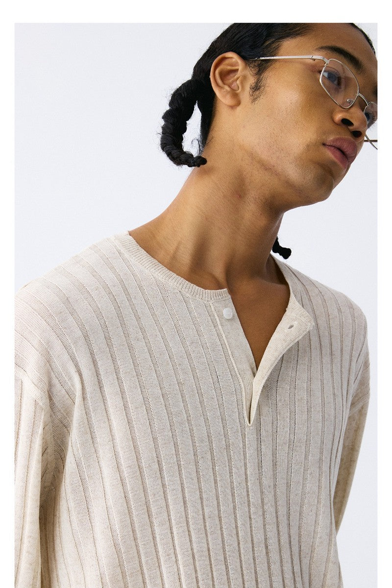 Linen Lyocell Stripe Henley Sweater