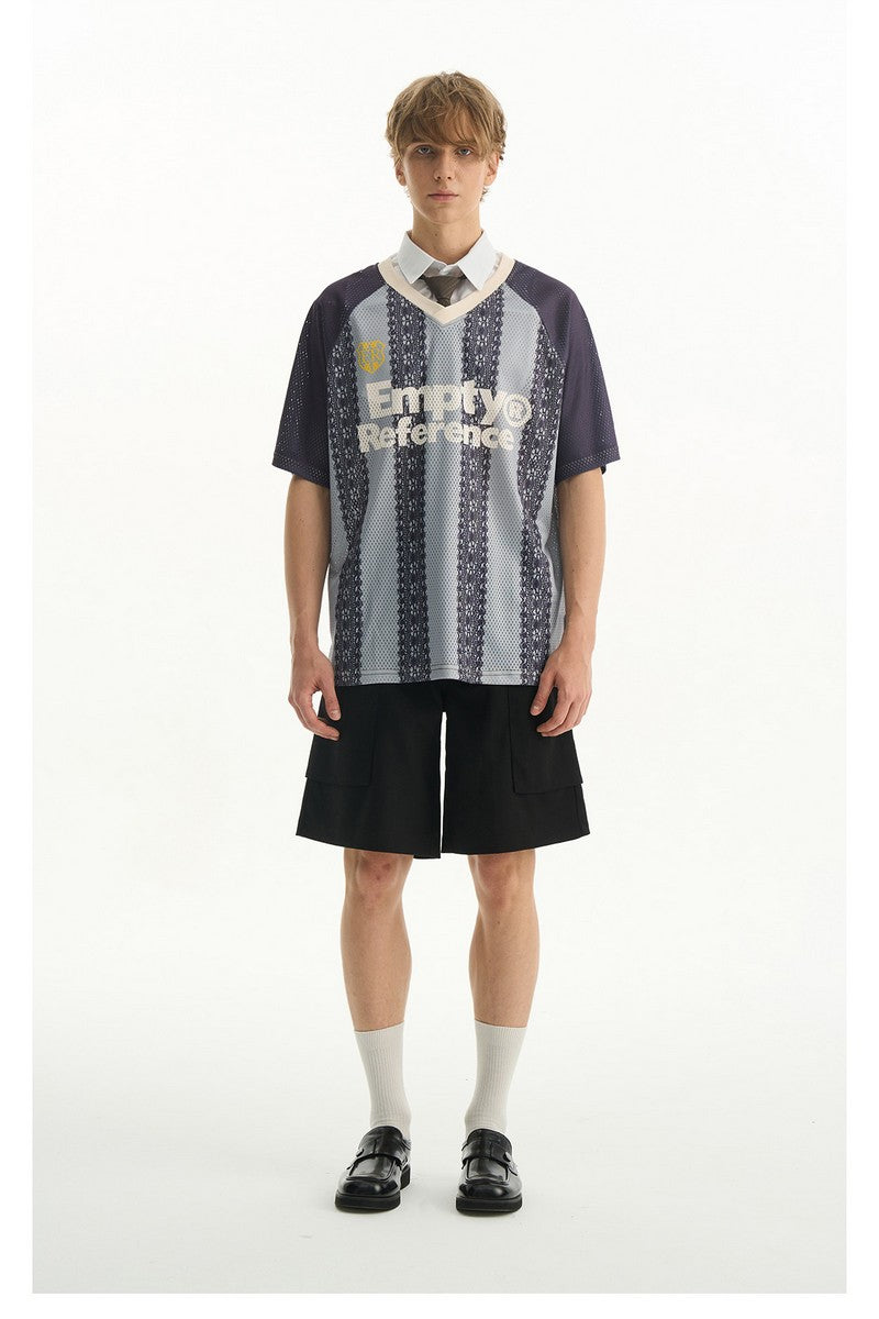 Lace Stripe Mesh V-Neck Tee