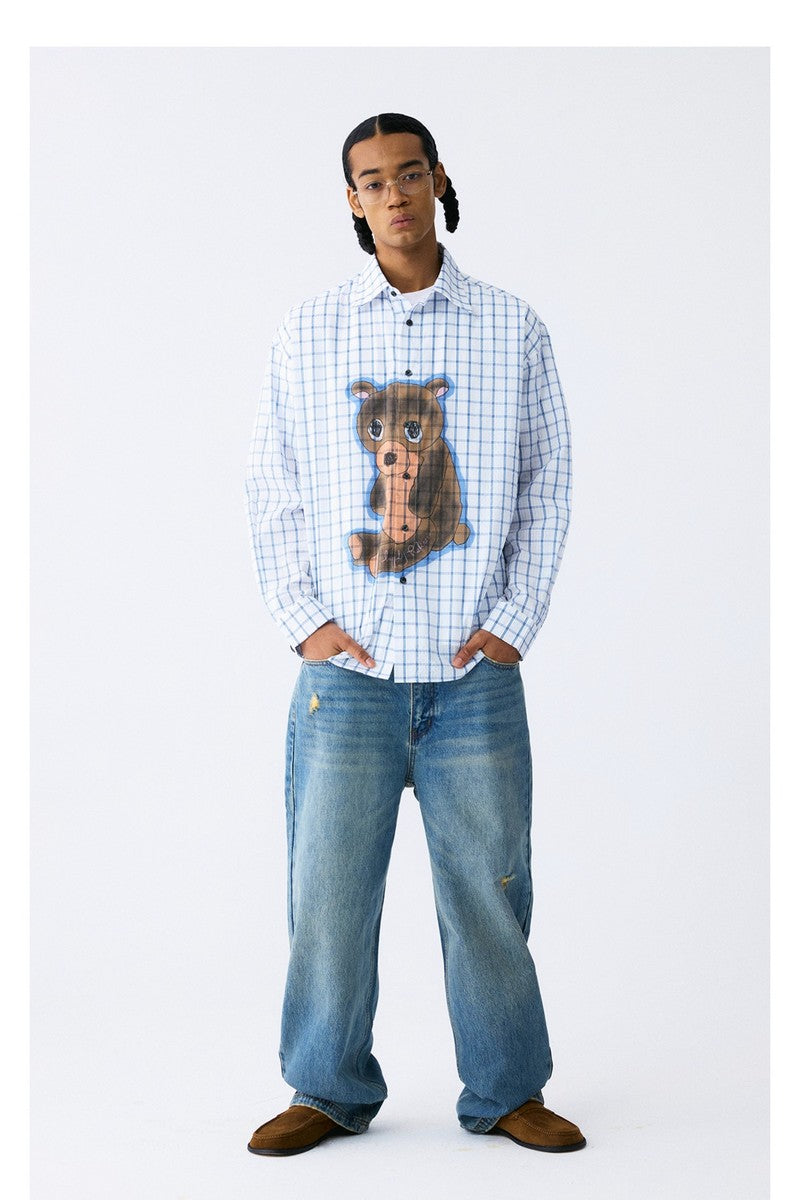 Sad Bear Plaid Cuban Shirt