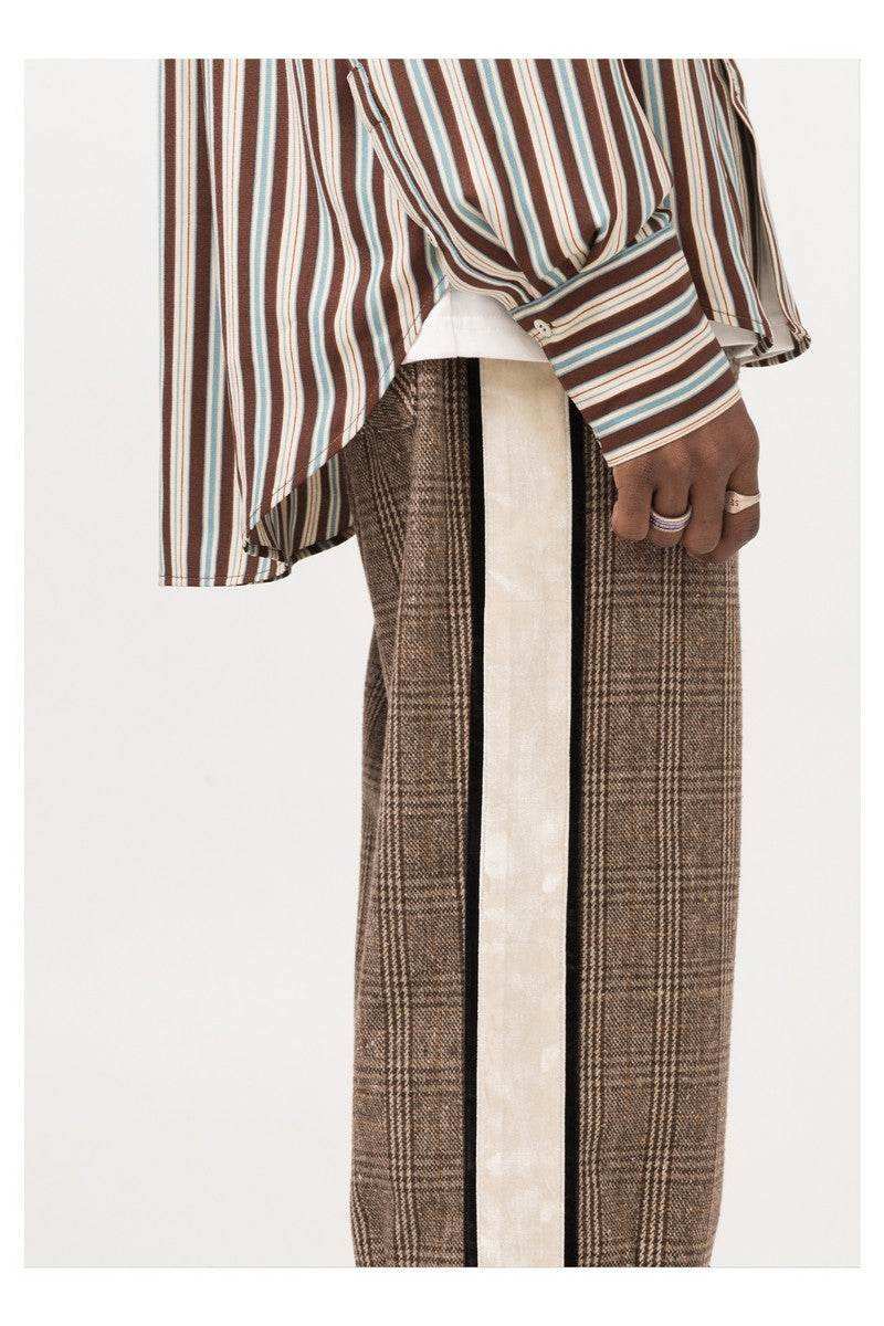 Brown Plaid Velvet Trousers - Empty Reference