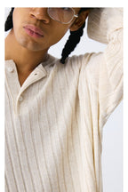 Linen Lyocell Stripe Henley Sweater