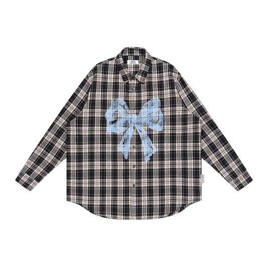 Bow Plaid Long Sleeve Shirt