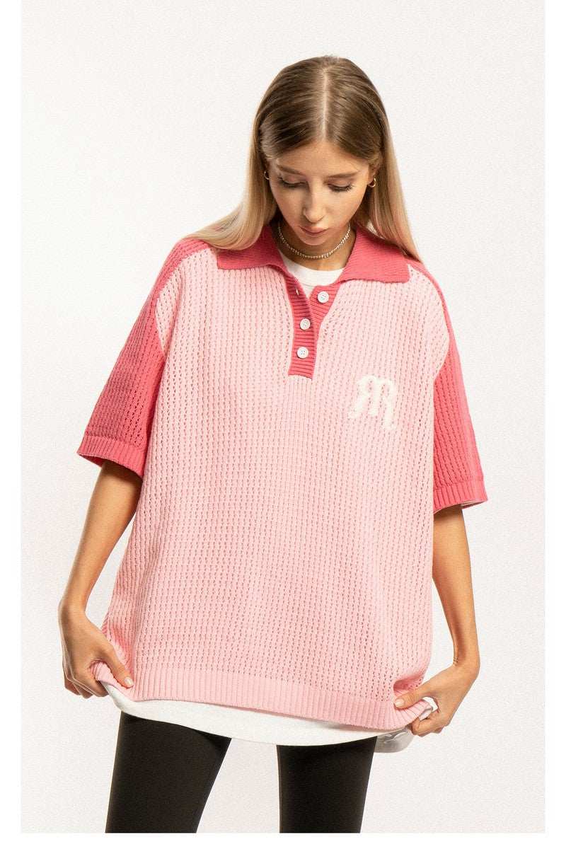 Pink Raglan Knit Polo Shirt - Empty Reference