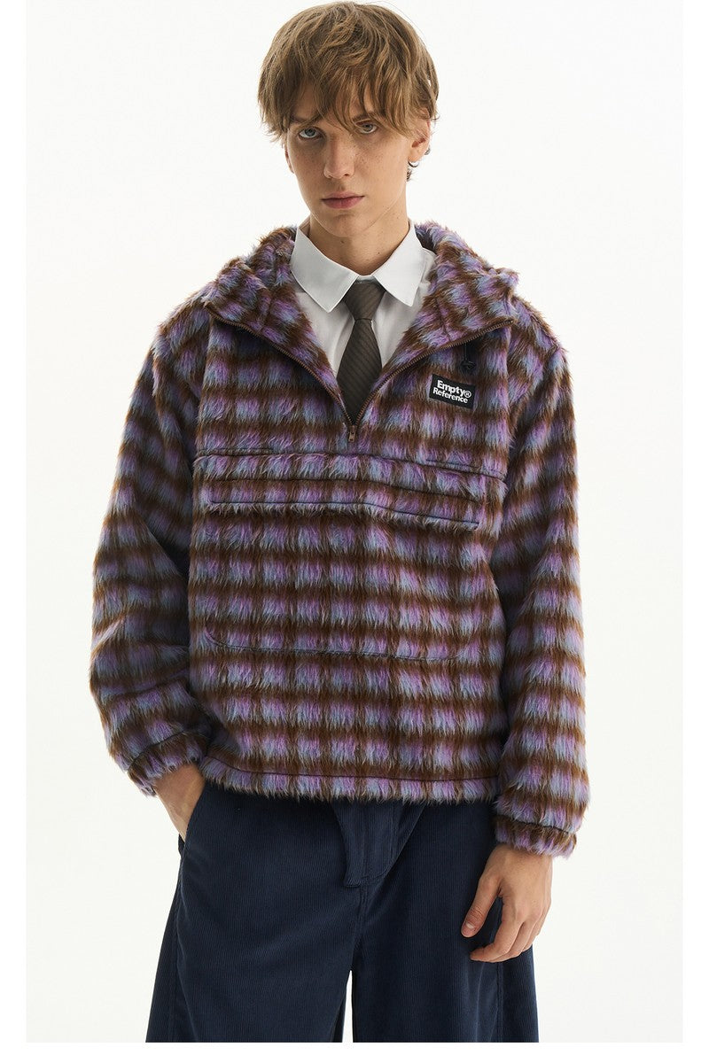 Plaid Fleece Pocket Hoodie