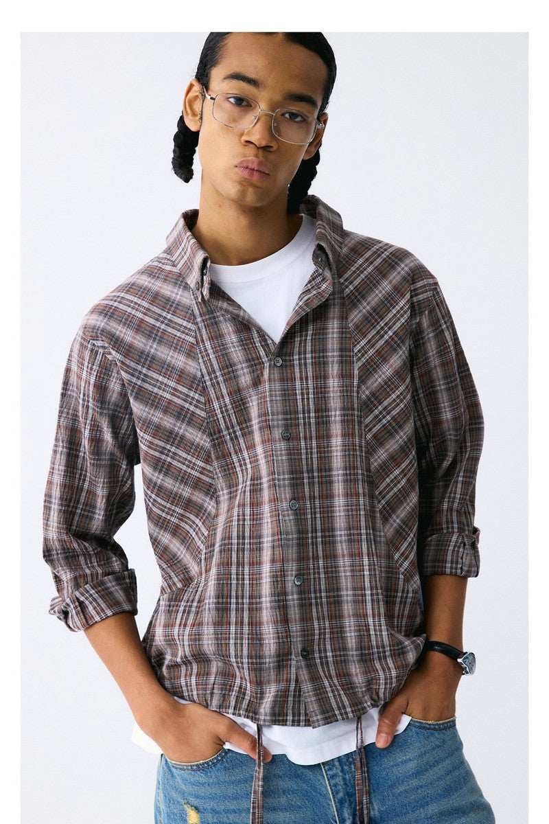 Wrinkled Plaid Drawstring Shirt - Empty Reference