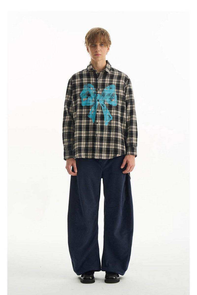 Bow Plaid Long Sleeve Shirt - Empty Reference
