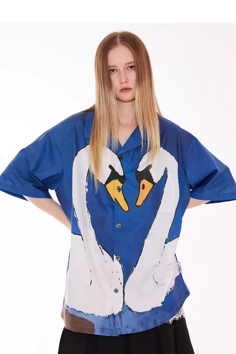 Cartoon Swan Graphic Shirt