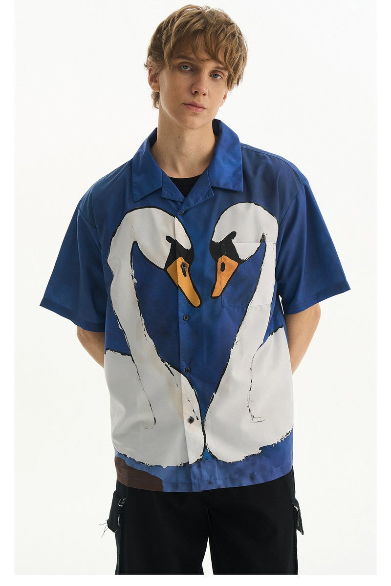 Cartoon Swan Graphic Shirt