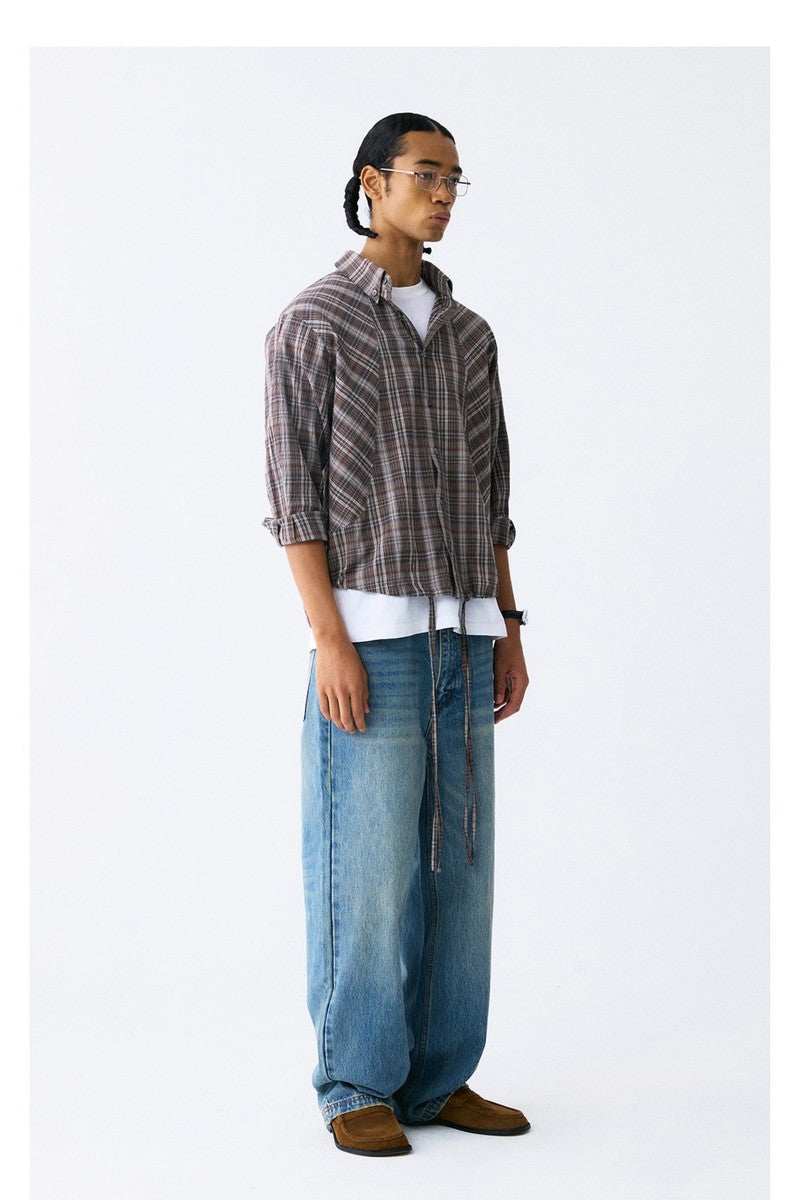 Wrinkled Plaid Drawstring Shirt - Empty Reference