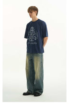 Washed Whisker Pleated Relaxed Jeans - Empty Reference