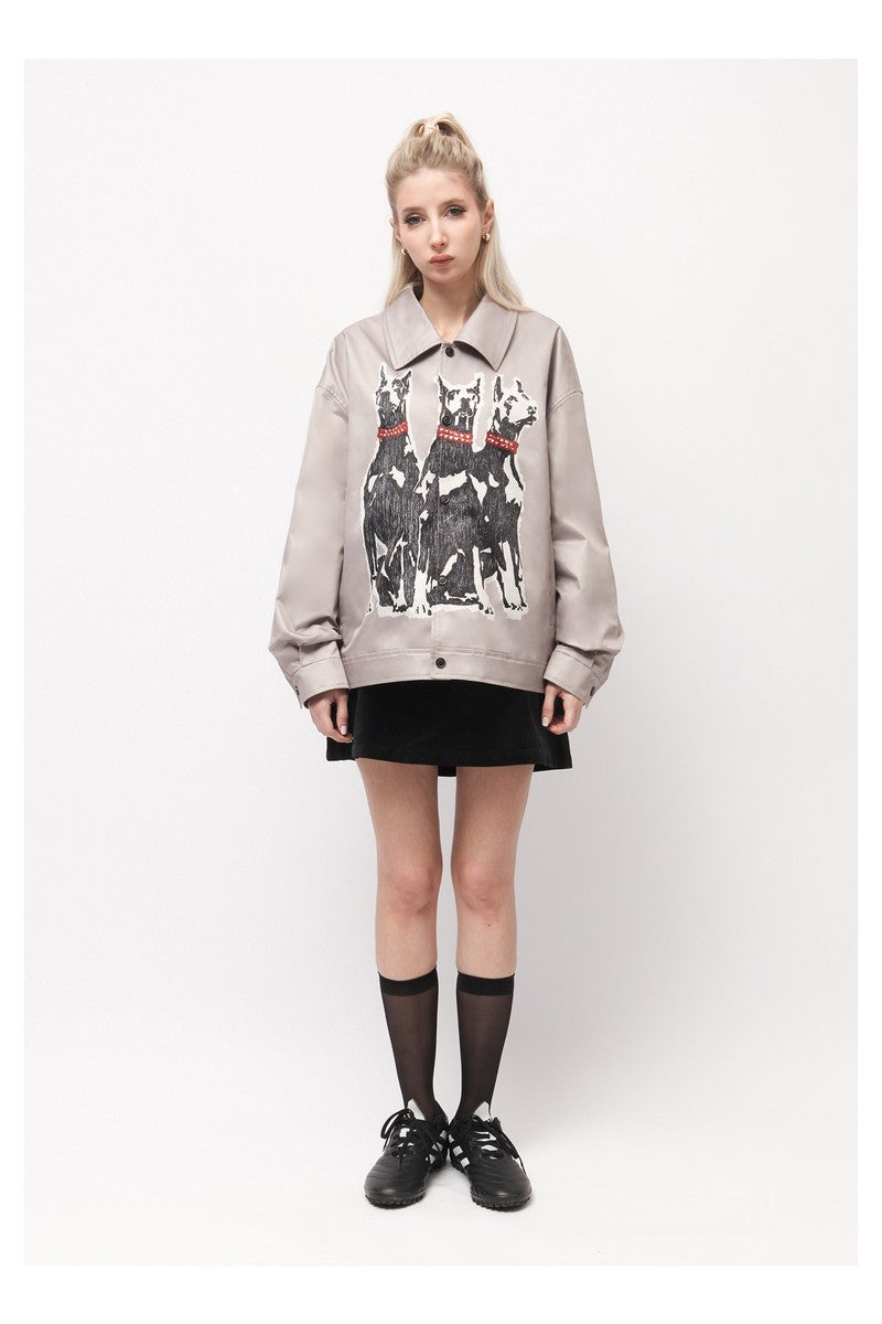 Doberman Line Art Glossy Jacket