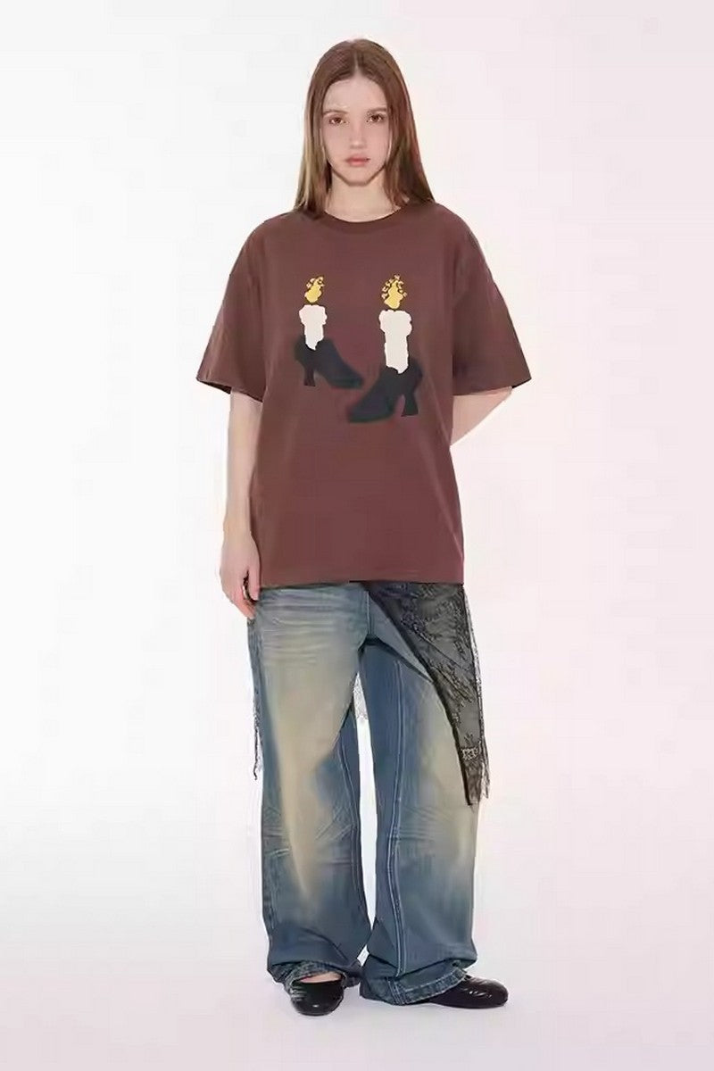 Brown Soft Graphic Lounge Tee
