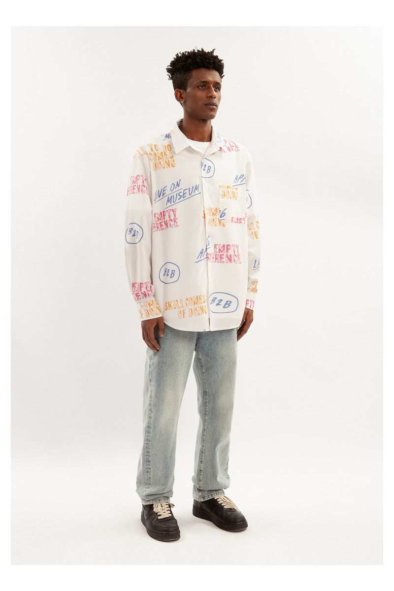 Slogan Print Long Sleeve Shirt - Empty Reference